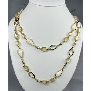 Anne Klein Necklace Gold Tone Faceted Cream Teardrop Beads Foil Backed Cabochons